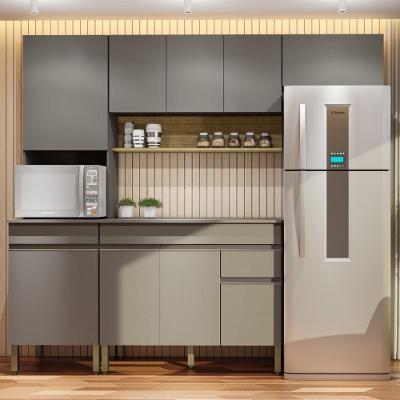 Armário De Cozinha Completa 120 Com Balcão Com Tampo 9 Portas Line Freijó Gris