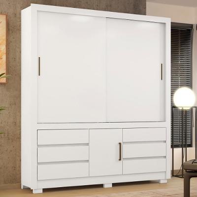 Guarda Roupa Casal 3 Portas E 6 Gavetas Arbo Branco Rosa Flex