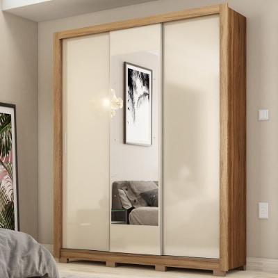 Guarda Roupa Casal 3 Portas Com Espelho E 2 Gavetas Vero Amêndola Touch Off White