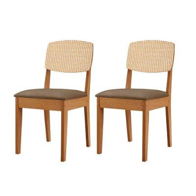 Conjunto Com 2 Cadeiras MDF Copper Premium Veludo Capuccino/Naturalle