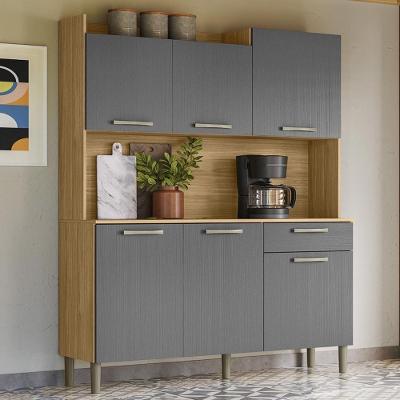 Armário De Cozinha Compacta Mdf 6 Portas 1 Gaveta Gênova Plus Freijó Gris