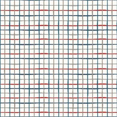 Papel De Parede Revoada Xadrez Aquarela Azul, Cinza E Vermelho 4424