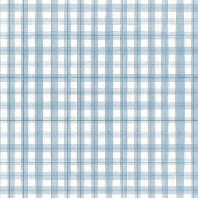 Papel De Parede Revoada Xadrez Picnic Pincelada Azul 4444