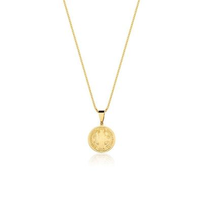 Colar Medalha São Bento Pequena Banhado Em Ouro 18k - 1,5 Cm