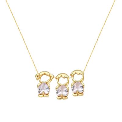 Colar Filhos Dois Meninos E Uma Menina Cristal Banho Em Ouro