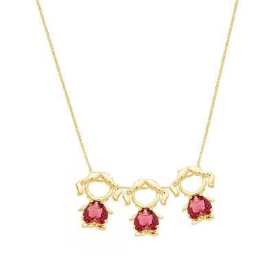 Colar Filhas Tres Meninas Cristal Vermelho Banhado Ouro