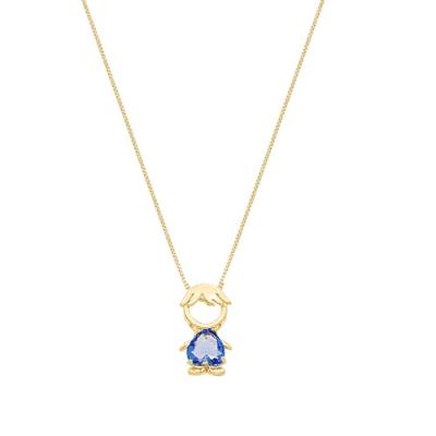 Colar Mãe E Filho Menino Com Cristal Azul Banhado Em Ouro