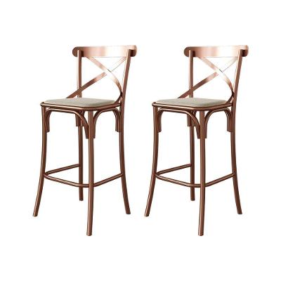 Kit 2 Banquetas Katrina Premium Bar Cozinha Balcão Em Aço Cobre Assento Bege