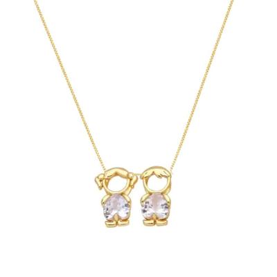 Colar Mãe E Filhos Menino Menina Cristal Banhado Em Ouro 18k
