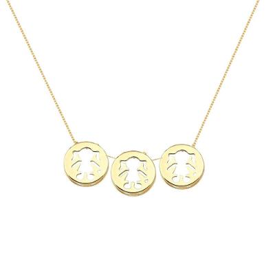 Colar Filhas Três Meninas Com Zirconia Banhado Em Ouro 18k