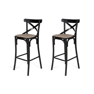 Kit 2 Banquetas Katrina Premium Bar Cozinha Balcão Em Aço Preto Assento Bege