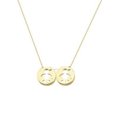 Colar Com Pingentes Filhos Dois Meninos Com Zirconia Banhado Ouro
