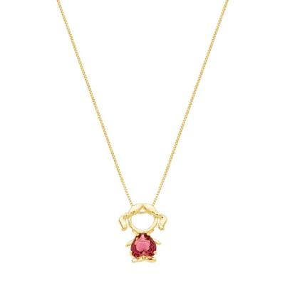 Colar Mae E Filha Menina Com Cristal Vermelho Banhado Ouro