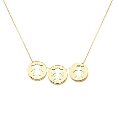 Colar Com Pingentes Filhos Duas Meninas Um Menino Com Zirconia Banhado Ouro