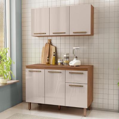 Armario De Cozinha Pop 120 Cm Com 6 Portas E 1 Gaveta Freijo/baunilha/freijo