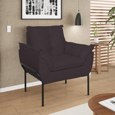 Poltrona Opala Reforçada Base Metal Preto Recepção Cinza