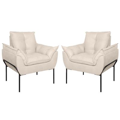 Kit 2 Poltronas Luxo Base Reforçada Metal Preta Bege