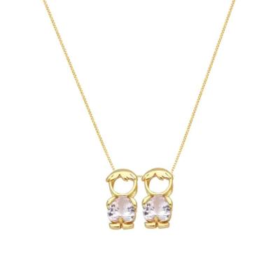 Colar Mãe E Filhos Dois Meninos Cristal Banhado Ouro