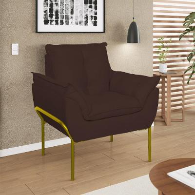 Poltrona Opala Reforçada Base Metal Dourado Recepção Marrom