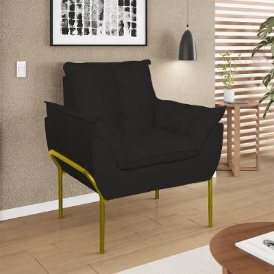 Poltrona Opala Reforçada Base Metal Dourado Recepção Preto