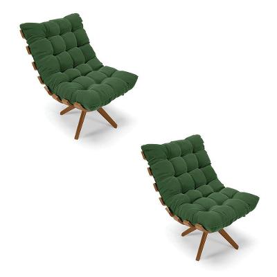 Kit 02 Poltronas Giratória Costela Suede Verde Base Madeira