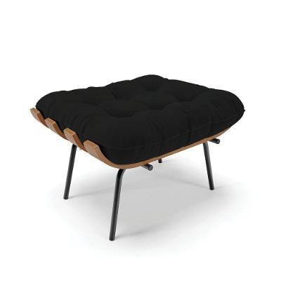 Puff Costela Linho Base Metálica Preto - D'rossi Cor A79 Preto