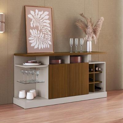 Aparador Buffet 136cm Com Adega Embutida Multimóveis MP1100 Off White/madeirado