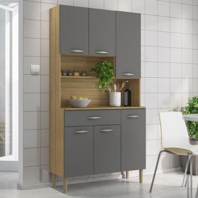 Armário De Cozinha Compacta 6 Portas 1 Gaveta Apolo Freijó-gris