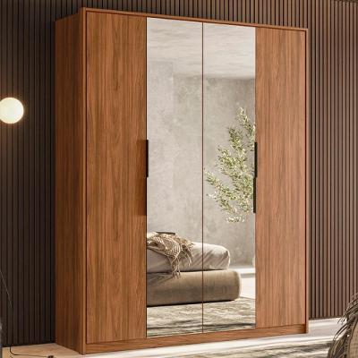 Guarda Roupa Casal 4 Portas Com Espelho E 3 Gavetas Attore Nogueira Touch