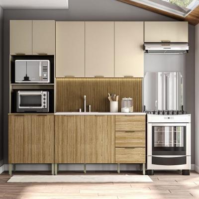 Armário De Cozinha Completa Com Balcão Para Pia 10 Portas Glam Freijó-vanilla-com Ripado