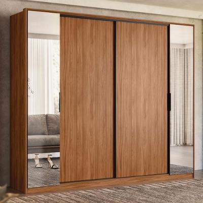 Guarda Roupa Casal 4 Portas Com Espelho E 4 Gavetas Laredo - Nogueira-preto Prime Tx