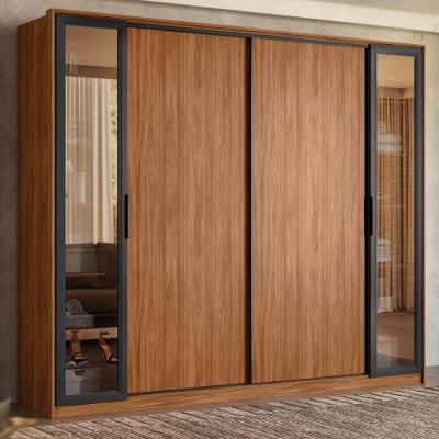 Guarda Roupa Casal 4 Portas Vidro Reflecta E 4 Gavetas Laredo - Nogueira-preto Prime Tx