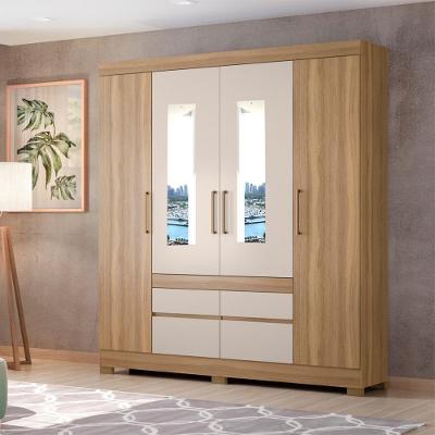Guarda Roupa Casal 4 Portas Com Espelho E 4 Gavetas Bilbao Amêndola Touch-off White