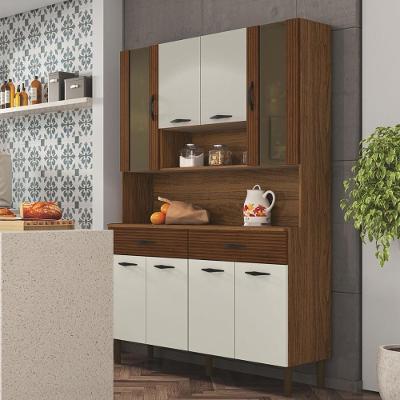 Armário De Cozinha Compacta 8 Portas 2 Gavetas Golden-cp-ripado Nogueira-off White-cp-ripado
