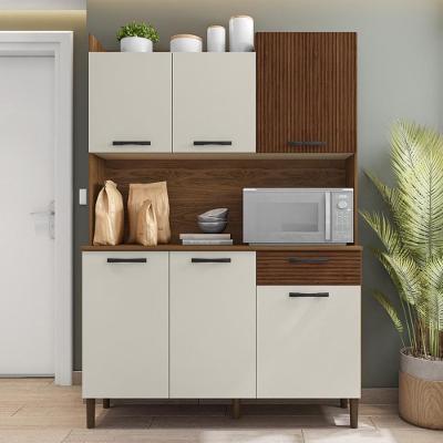 Armário De Cozinha Compacta 6 Portas 1 Gaveta Gênova-cp-ripado Nogueira-off White-cp-ripado