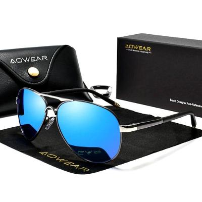 Óculos De Sol Polarizados Espelho Aviador Estilo Piloto Com Proteção Uv400 Azul