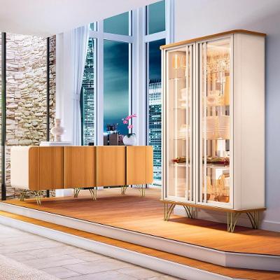 Kit De Aparador Buffet Saluti E Cristaleira Evora Pés De Aço Off White/Cinamomo