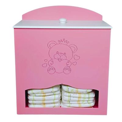 Porta Fralda Em Mdf Decoração Quarto De Bebê (25x15x29) Rosa/branco