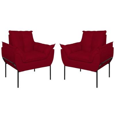 Kit 02 Poltronas Base Metal Preto Sala Quarto Balaqui Decor Vermelho
