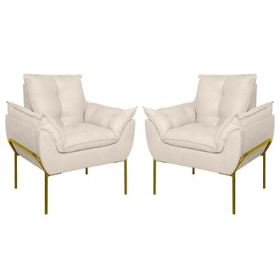 Kit 02 Poltronas Base Metal Dourada Sala Quarto Balaqui Decor Bege