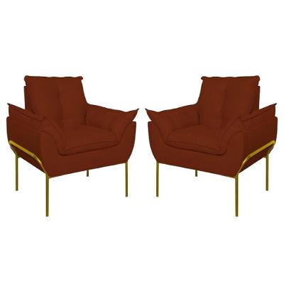 Kit 02 Poltronas Base Metal Dourada Sala Quarto Balaqui Decor Terracota