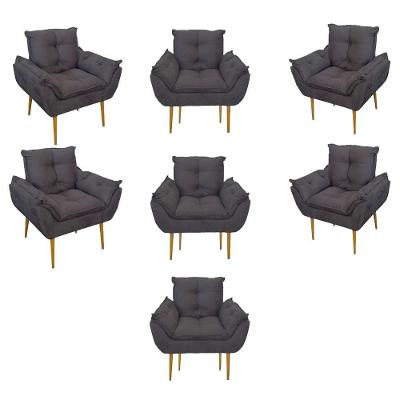 Kit 07 Poltronas Decorativas Opala Retro Consultório Suede Cinza