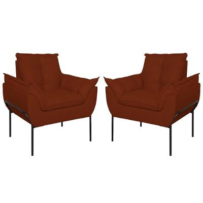 Kit 02 Poltronas Base Metal Preto Sala, Quarto Escritório Terracota