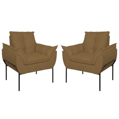 Kit 02 Poltronas Base Metal Preto Sala Quarto Balaqui Decor Capuccino