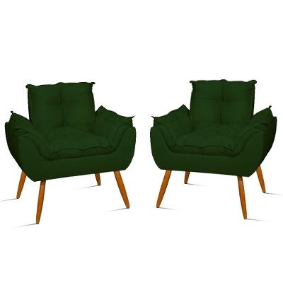 Kit 02 Cadeiras Poltronas Opala Suede Luxo Promoção Verde