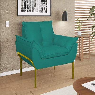 Poltrona Opala Reforçada Base Metal Dourado Recepção Azul Turquesa