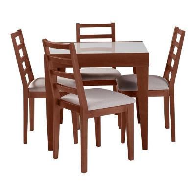 Conjunto De Jantar Mesa Tock 80cm Com 4 Cadeiras Aline Linho Bege - Imbuia - Marrom