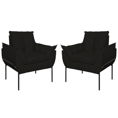 Kit 02 Poltronas Base Metal Preto Sala, Quarto Escritório Preto