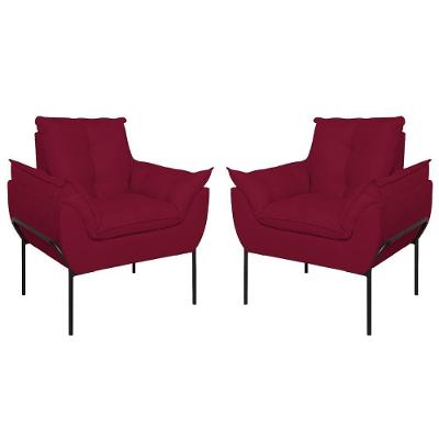 Kit 02 Poltronas Base Metal Preto Sala, Quarto Escritório Marsala