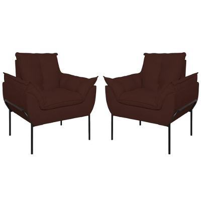 Kit 02 Poltronas Base Metal Preto Sala, Quarto Escritório Marrom